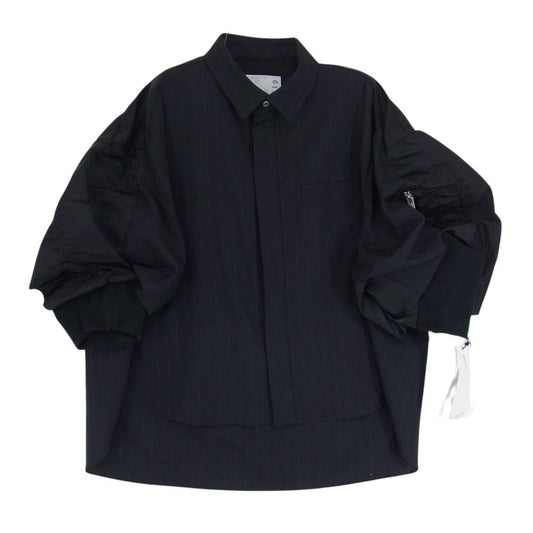 Sacai サカイ 24SS 24-07119 Chalk Stripe Shirt チョークストライプ ピンストライプ MA-1ドッキング クロップド シャツ ブラック系 3【美品】【中古】