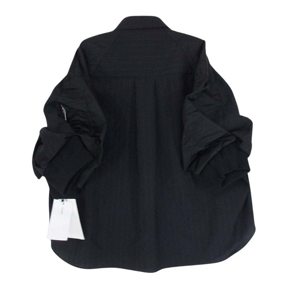 Sacai サカイ 24SS 24-07119 Chalk Stripe Shirt チョークストライプ ピンストライプ MA-1ドッキング クロップド シャツ ブラック系 3【美品】【中古】