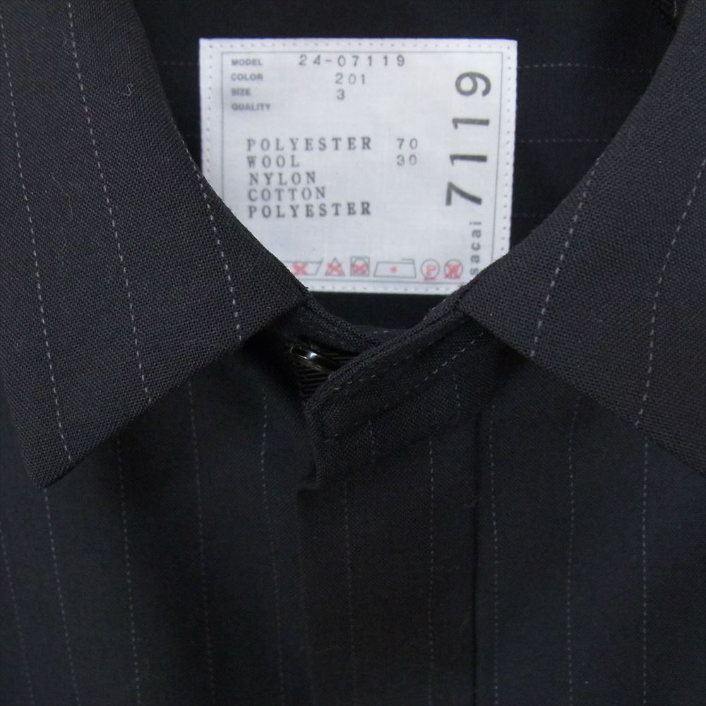 Sacai サカイ 24SS 24-07119 Chalk Stripe Shirt チョークストライプ ピンストライプ MA-1ドッキング クロップド シャツ ブラック系 3【美品】【中古】