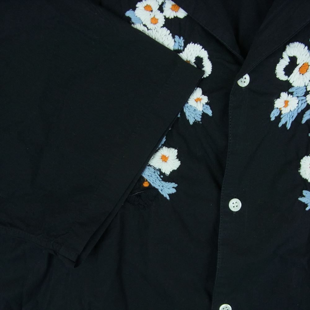 NOMA t.d. 22SS N33-EM02 DREAM SS Shirt Hand Embroidery ドリーム ショートスリーブ ハンドエンブロイダリー フラワー刺繍 オーバーサイズ 半袖 オープンカラー シャツ ブラック系 5【中古】
