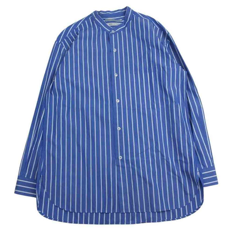 クリスタセヤ Striped Mao Shirt ストライプ マオ バンドカラー スタンドカラー 長袖 シャツ ブラウス ブルー系 L【中古】