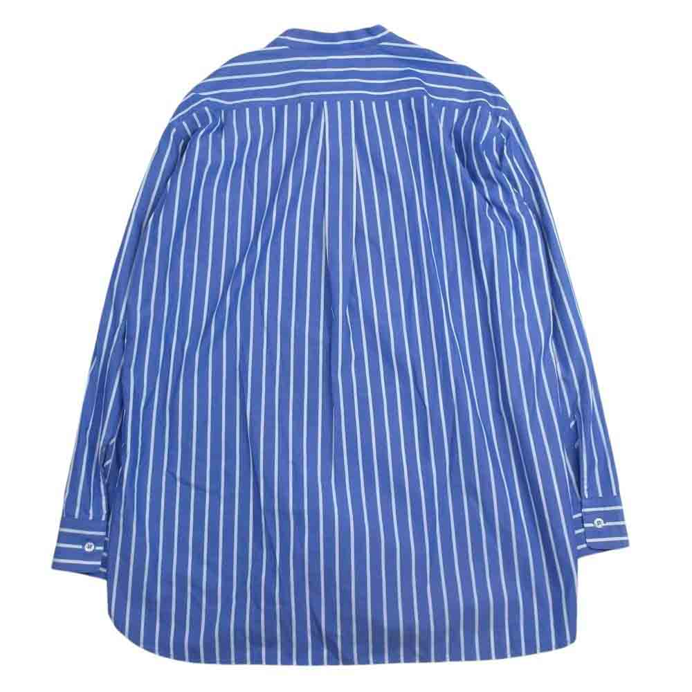 クリスタセヤ Striped Mao Shirt ストライプ マオ バンドカラー スタンドカラー 長袖 シャツ ブラウス ブルー系 L【中古】