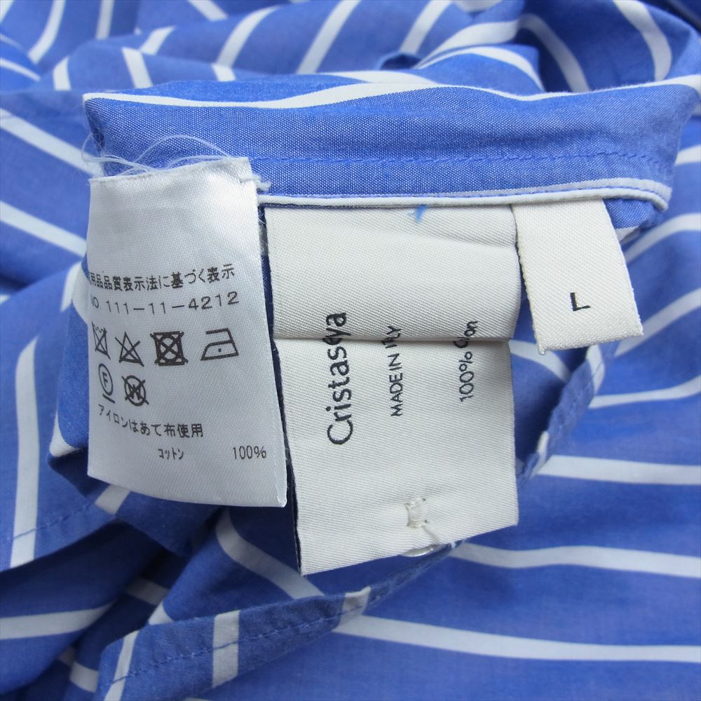 クリスタセヤ Striped Mao Shirt ストライプ マオ バンドカラー スタンドカラー 長袖 シャツ ブラウス ブルー系 L【中古】