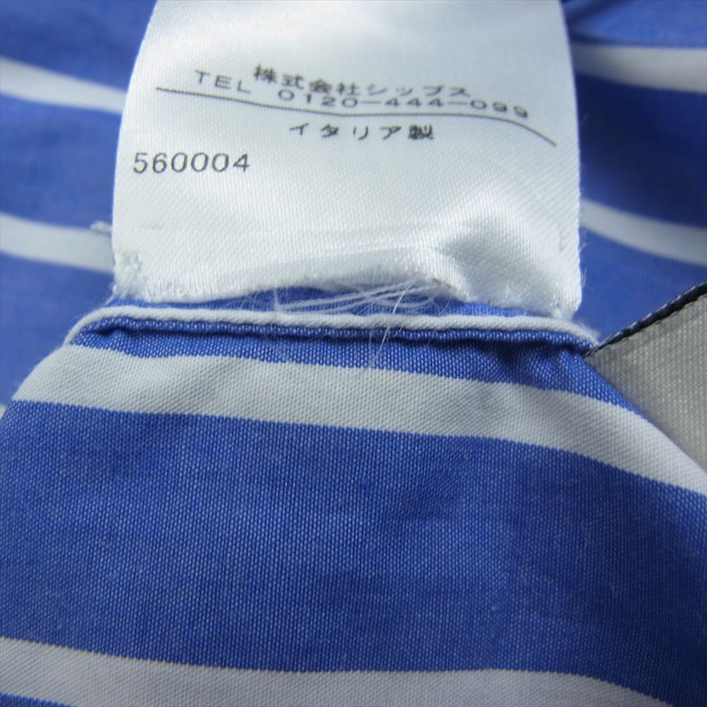 クリスタセヤ Striped Mao Shirt ストライプ マオ バンドカラー スタンドカラー 長袖 シャツ ブラウス ブルー系 L【中古】