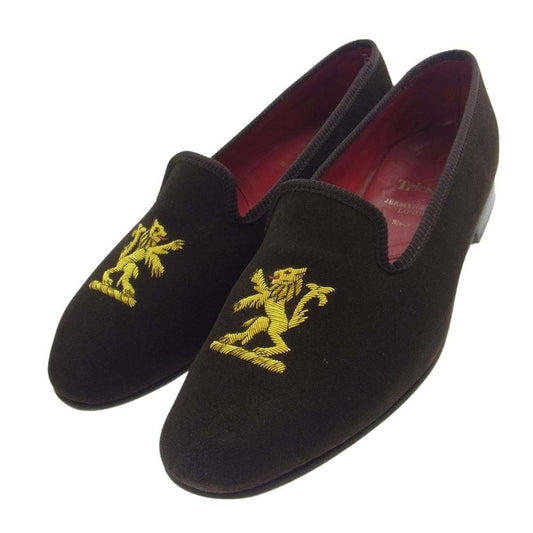 Tricker's トリッカーズ イギリス製 CHURCHILL チャーチル スエード 刺繍 オペラ スリッポン ブラウン系 8.5【中古】