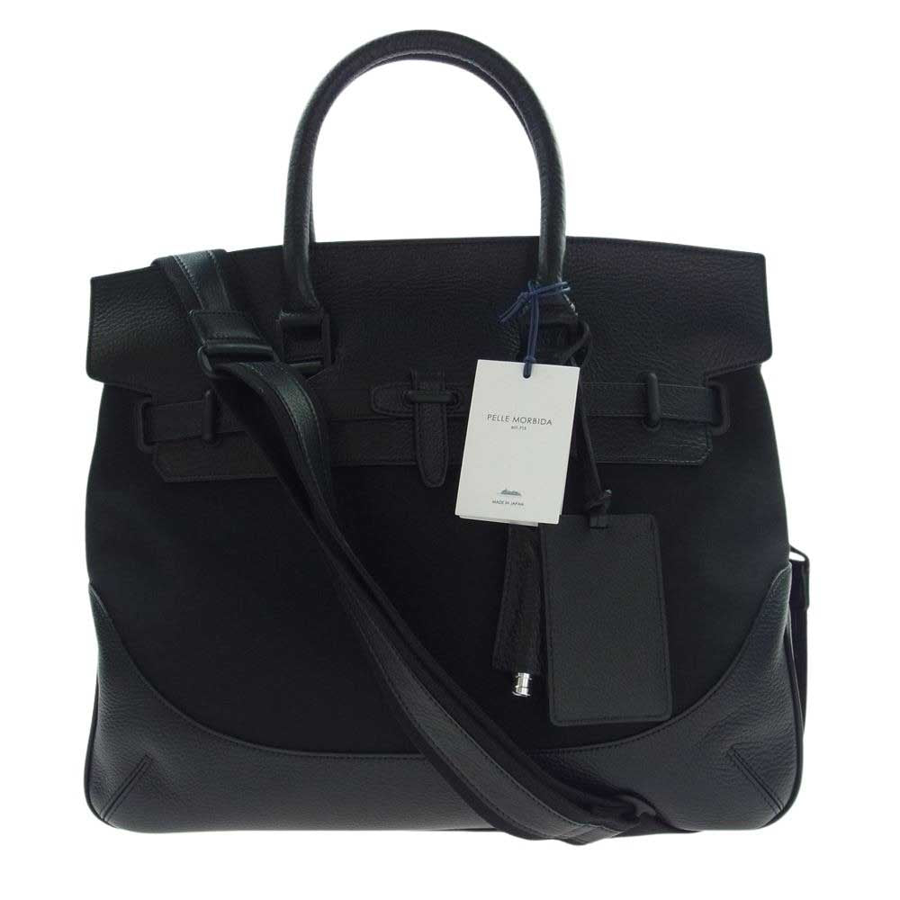 PELLE MORBIDA ペッレモルビダ PMO-CSMB026SN  牛革 カウレザー 被せ付き ボストンバッグ トートバッグ ブラック系【極上美品】【中古】