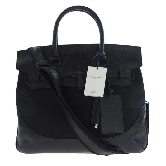 PELLE MORBIDA ペッレモルビダ PMO-CSMB026SN  牛革 カウレザー 被せ付き ボストンバッグ トートバッグ ブラック系【極上美品】【中古】