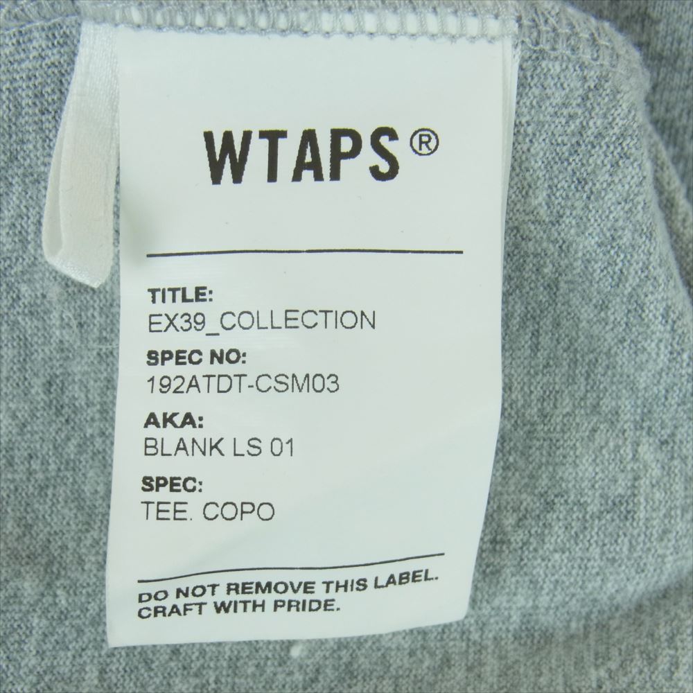 WTAPS ダブルタップス 19AW 192ATDT-CSM03 BLANK LS 01 長袖 ロングスリーブ Tシャツ ロンT カットソー グレー系 03【美品】【中古】