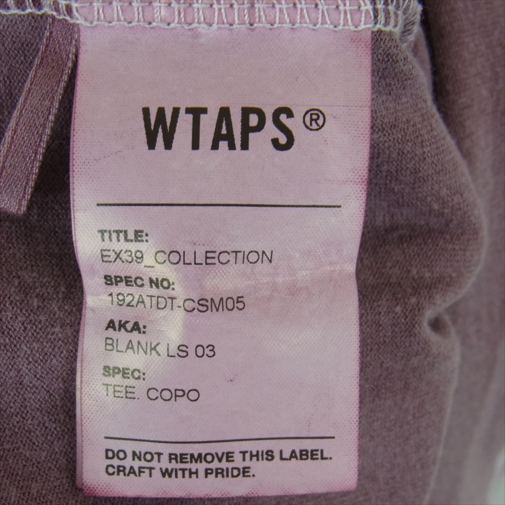 WTAPS ダブルタップス 19AW 192ATDT-CSM05 BLANK LS 03 ロングスリーブ 長袖 Tシャツ ロンT カットソー BURGUNDY L 03【極上美品】【中古】