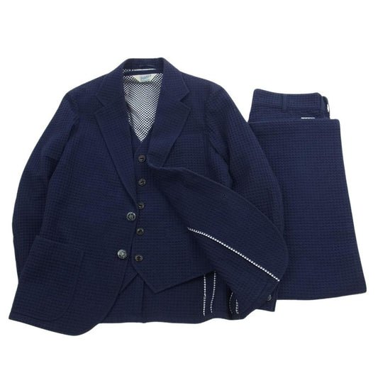 TENDERLOIN テンダーロイン TSJJ-44501-04 TSJP-42504-03 TSJV-43501-06 × The Stylist Japan ザスタイリストジャパン ワッフル テーラード ジャケット パンツ ベスト 3ピース セット  ネイビー系 S【中古】