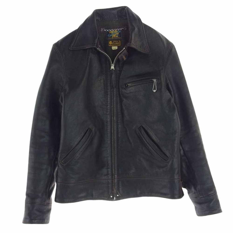 レインボーカントリー WALDES社製ジップ Horsehide Sports Jacket ホースハイド スポーツ ジャケット 馬革 レザー シングルライダース ジャケット ブラック系 38【中古】