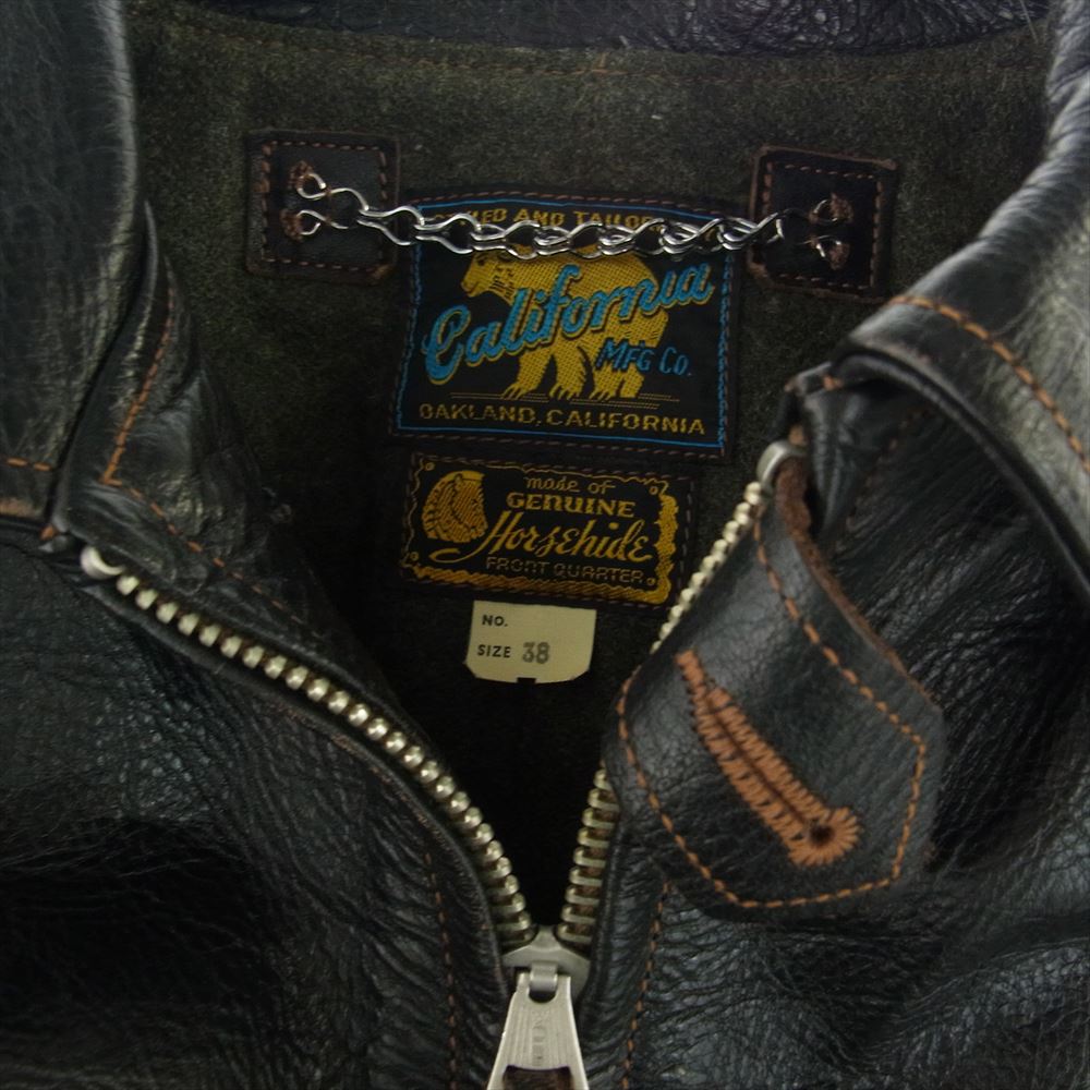 レインボーカントリー WALDES社製ジップ Horsehide Sports Jacket ホースハイド スポーツ ジャケット 馬革 レザー シングルライダース ジャケット ブラック系 38【中古】