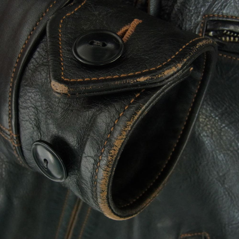 レインボーカントリー WALDES社製ジップ Horsehide Sports Jacket ホースハイド スポーツ ジャケット 馬革 レザー シングルライダース ジャケット ブラック系 38【中古】