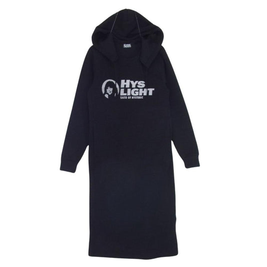 HYSTERIC GLAMOUR ヒステリックグラマー 01191CO04 HYS LIGHT ニット フード付き ワンピース ブラック系 FREE【中古】