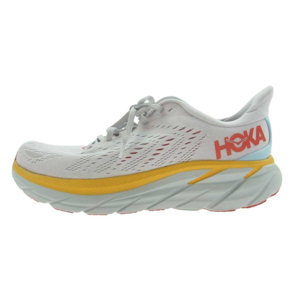 HOKA ONE ONE ホカ オネオネ 1121374 CLIFTON 8 WIDE クリフトン8 ワイド スニーカー ホワイト系 イエロー系 25cm【中古】