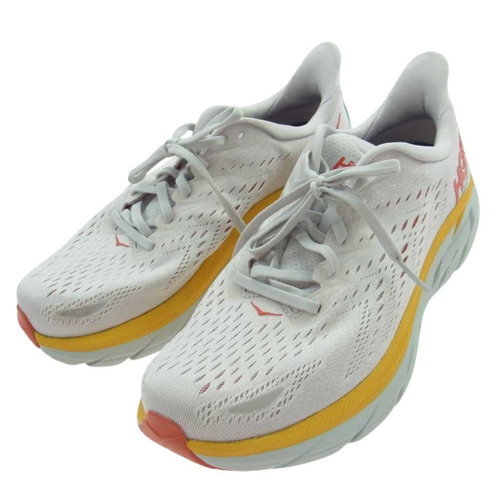 HOKA ONE ONE ホカ オネオネ 1121374 CLIFTON 8 WIDE クリフトン8 ワイド スニーカー ホワイト系 イエロー系 25cm【中古】