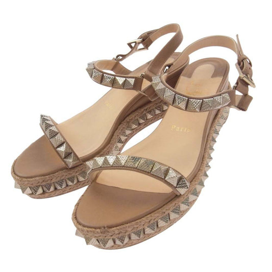 Christian Louboutin クリスチャンルブタン 1180559 PYRACLOU 60 ピラクロウ スタッズ レザー サンダル ベージュ系 37【中古】