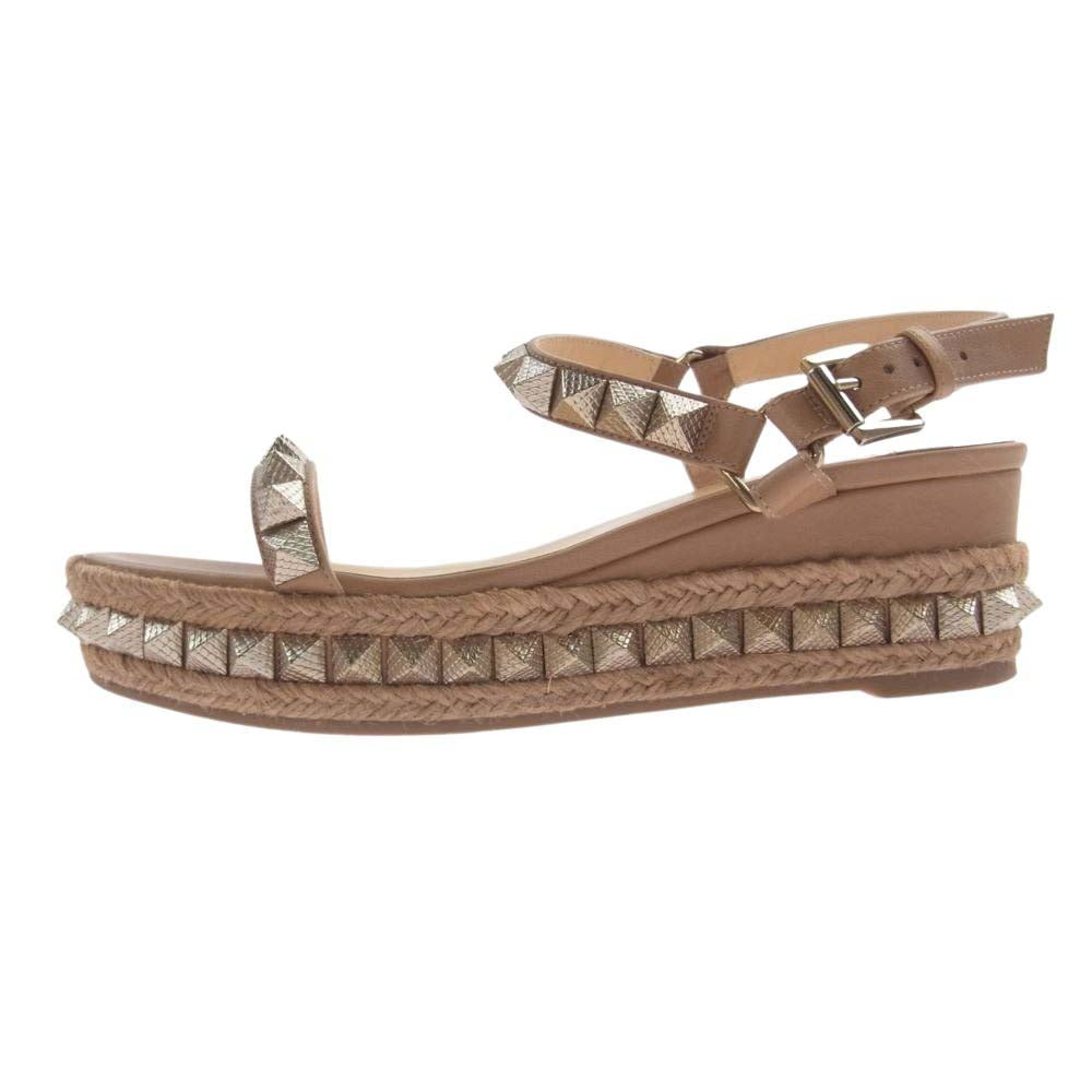 Christian Louboutin クリスチャンルブタン 1180559 PYRACLOU 60 ピラクロウ スタッズ レザー サンダル ベージュ系 37【中古】