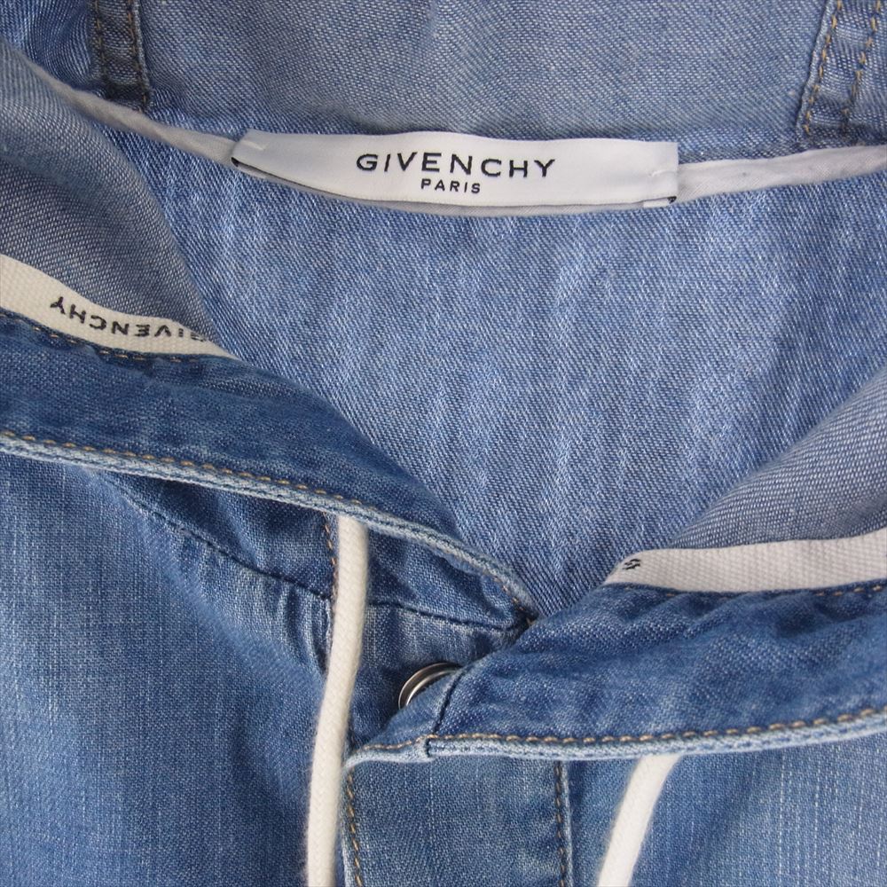 GIVENCHY ジバンシィ BMJ02H50BB　 ハーフボタン デニム ロゴパッチ フーディー パーカー ブルー系 S【中古】