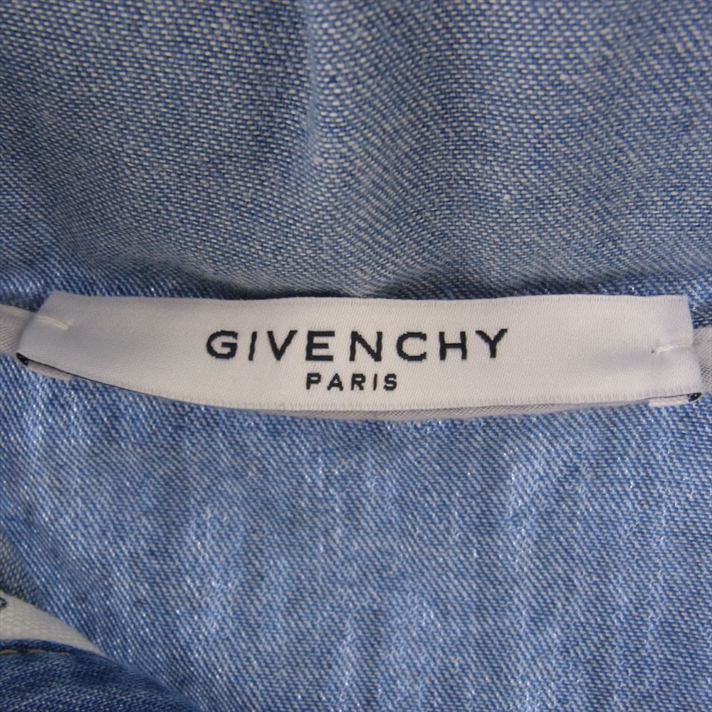 GIVENCHY ジバンシィ BMJ02H50BB　 ハーフボタン デニム ロゴパッチ フーディー パーカー ブルー系 S【中古】
