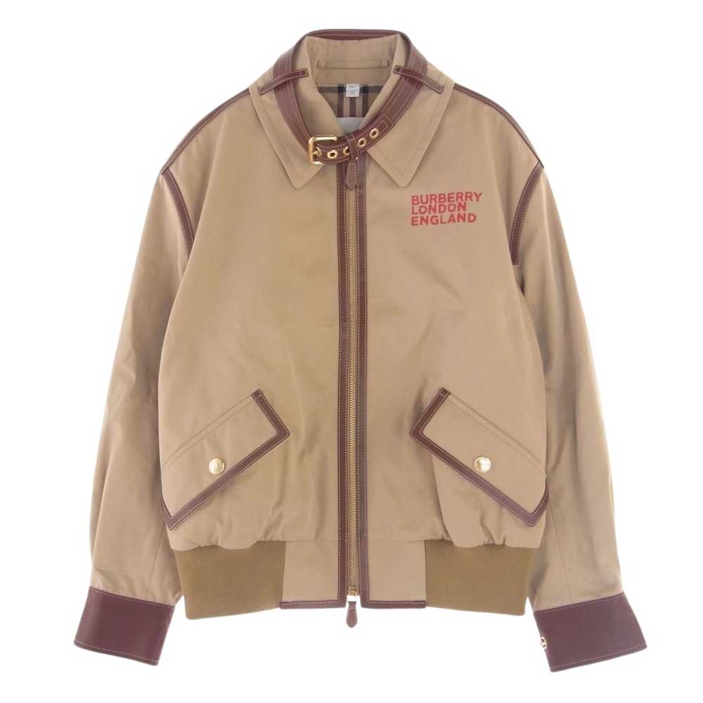 BURBERRY LONDON バーバリー ロンドン 8037312 ENGLAND イングランド Wildhill Love Logo 裏ノバチェック レザー切替 ベルト付き フルジップ ジップアップ ジャケット ブルゾン ベージュ系 34【中古】