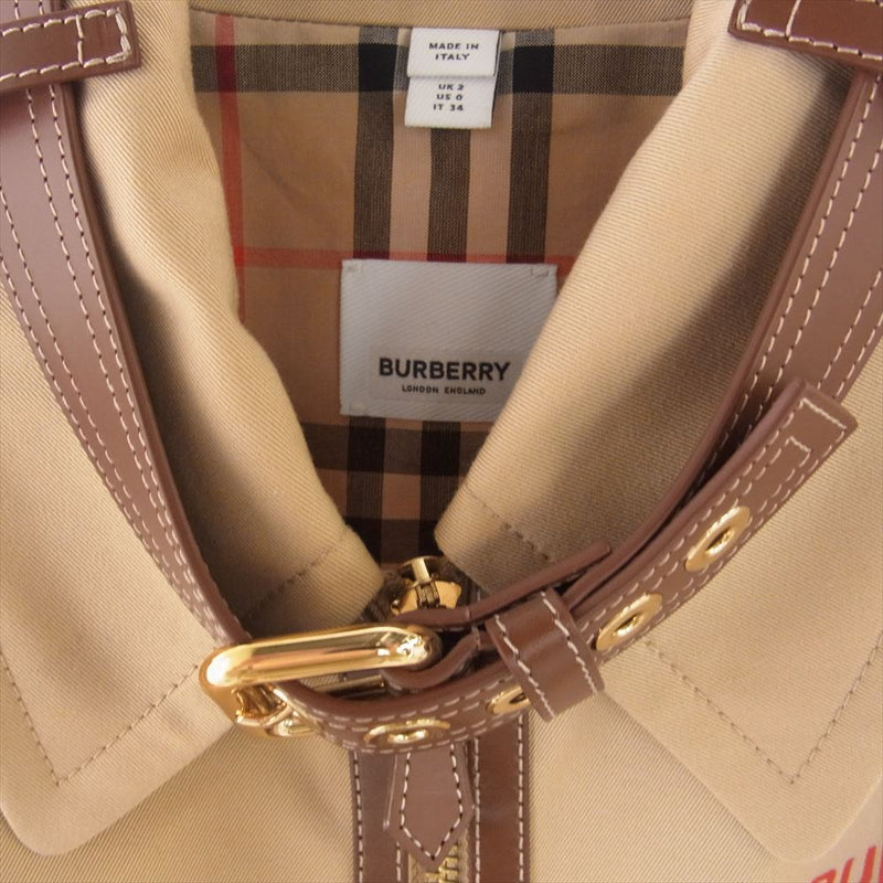 BURBERRY LONDON バーバリー ロンドン 8037312 ENGLAND イングランド Wildhill Love Logo 裏ノバチェック レザー切替 ベルト付き フルジップ ジップアップ ジャケット ブルゾン ベージュ系 34【中古】