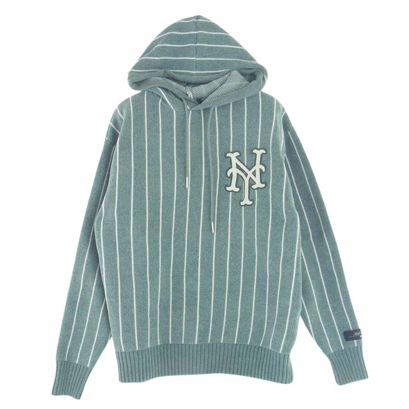 キス 21AW KHM030112 × MLB for New York Mets Hayes Chenille Hoodie  ニューヨーク ヘイズシェニール ストライプフーディー パーカー ライトブルー系 M【中古】