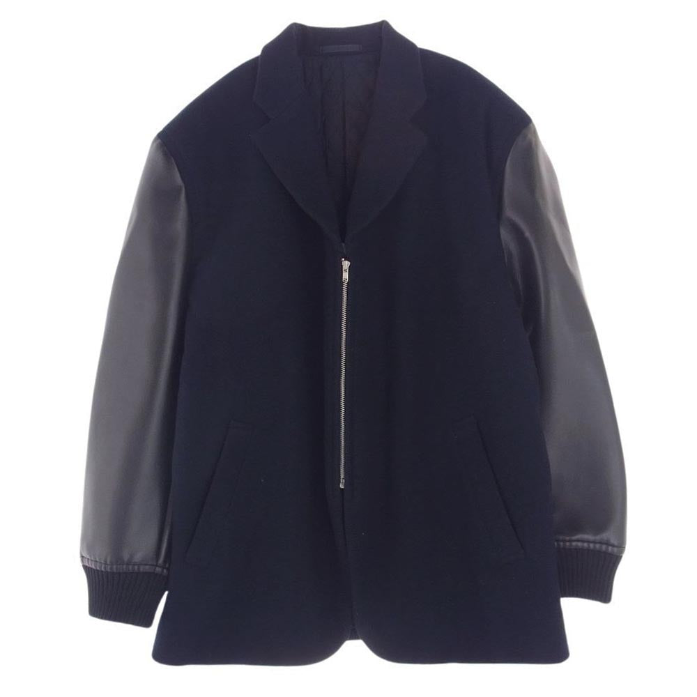 COMME des GARCONS HOMME PLUS コムデギャルソンオムプリュス 92AW アーカイブ ヴィンテージプリュス PJ-05089M 袖フェイクレザー切替 キルティング ウール ジャケット ネイビー系 ブラック系 M【中古】