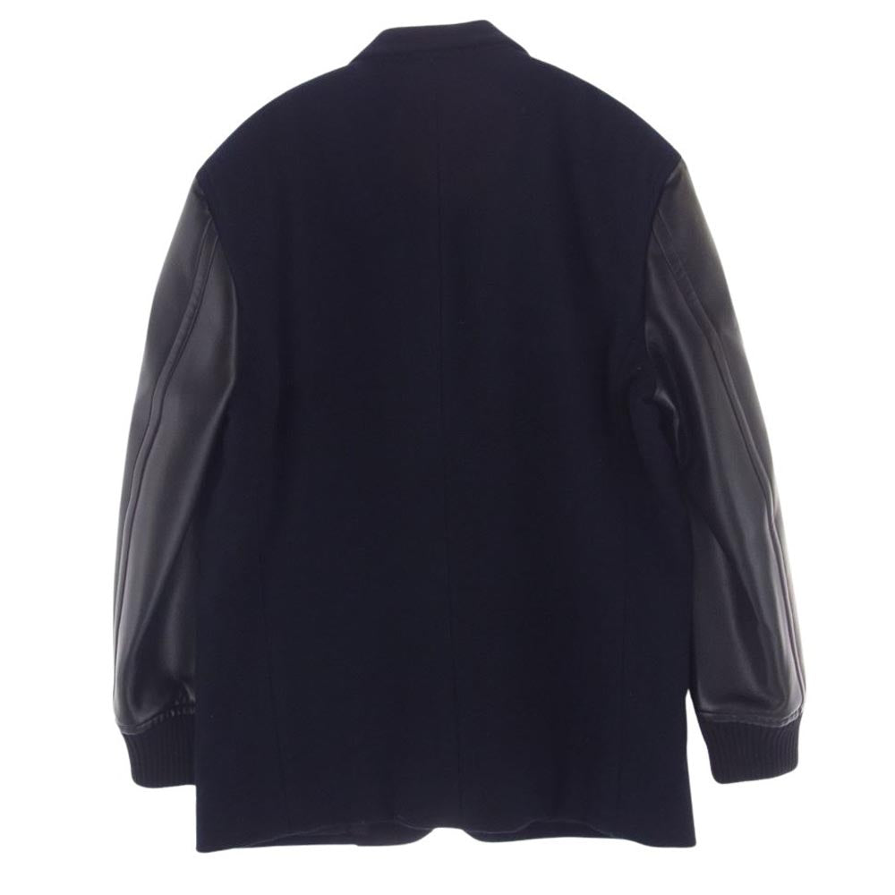 COMME des GARCONS HOMME PLUS コムデギャルソンオムプリュス 92AW アーカイブ ヴィンテージプリュス PJ-05089M 袖フェイクレザー切替 キルティング ウール ジャケット ネイビー系 ブラック系 M【中古】