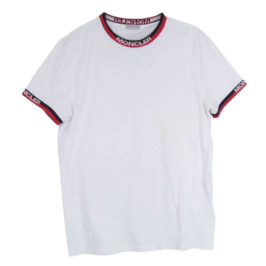 MONCLER モンクレール MAGLIA T-SHIRT マグリア ロゴ ジャガード リブ ストレッチコットン モックネック 半袖 Tシャツ ホワイト系 M【中古】