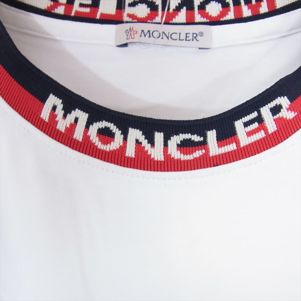 MONCLER モンクレール MAGLIA T-SHIRT マグリア ロゴ ジャガード リブ ストレッチコットン モックネック 半袖 Tシャツ ホワイト系 M【中古】
