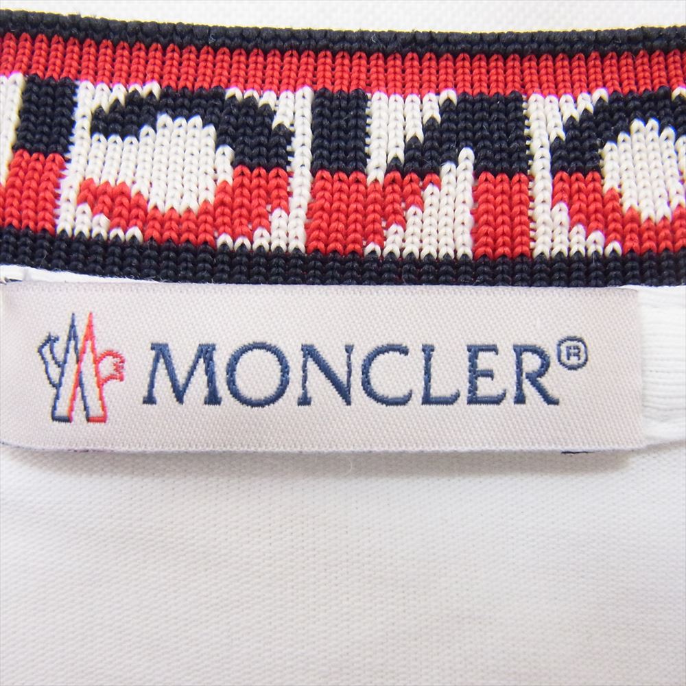 MONCLER モンクレール MAGLIA T-SHIRT マグリア ロゴ ジャガード リブ ストレッチコットン モックネック 半袖 Tシャツ ホワイト系 M【中古】