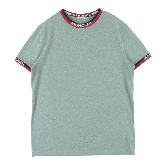 MONCLER モンクレール MAGLIA T-SHIRT マグリア ロゴ ジャガード リブ ストレッチコットン モックネック 半袖 Tシャツ グレー系 M【中古】