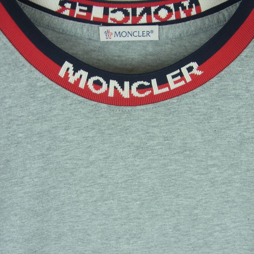 MONCLER モンクレール MAGLIA T-SHIRT マグリア ロゴ ジャガード リブ ストレッチコットン モックネック 半袖 Tシャツ グレー系 M【中古】