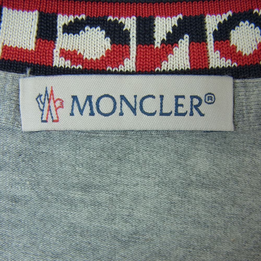 MONCLER モンクレール MAGLIA T-SHIRT マグリア ロゴ ジャガード リブ ストレッチコットン モックネック 半袖 Tシャツ グレー系 M【中古】