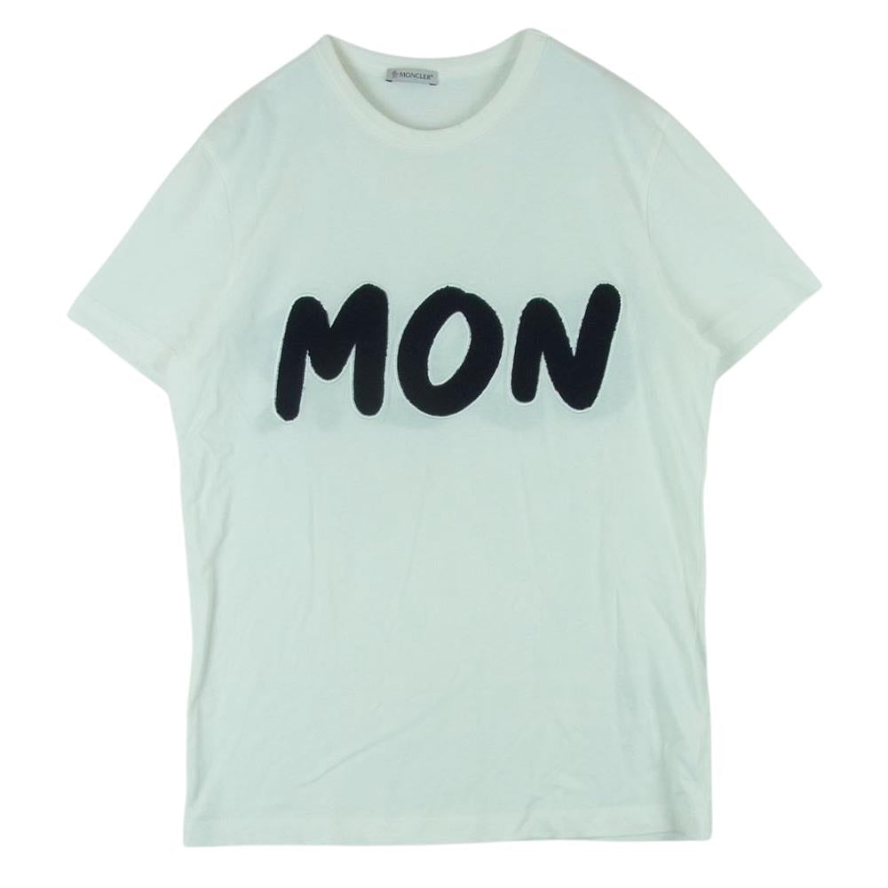 MONCLER モンクレール MAGLIA T-SHIRT マグリア パイル ビッグロゴ ワッペン 半袖 Tシャツ オフホワイト系 M【中古】