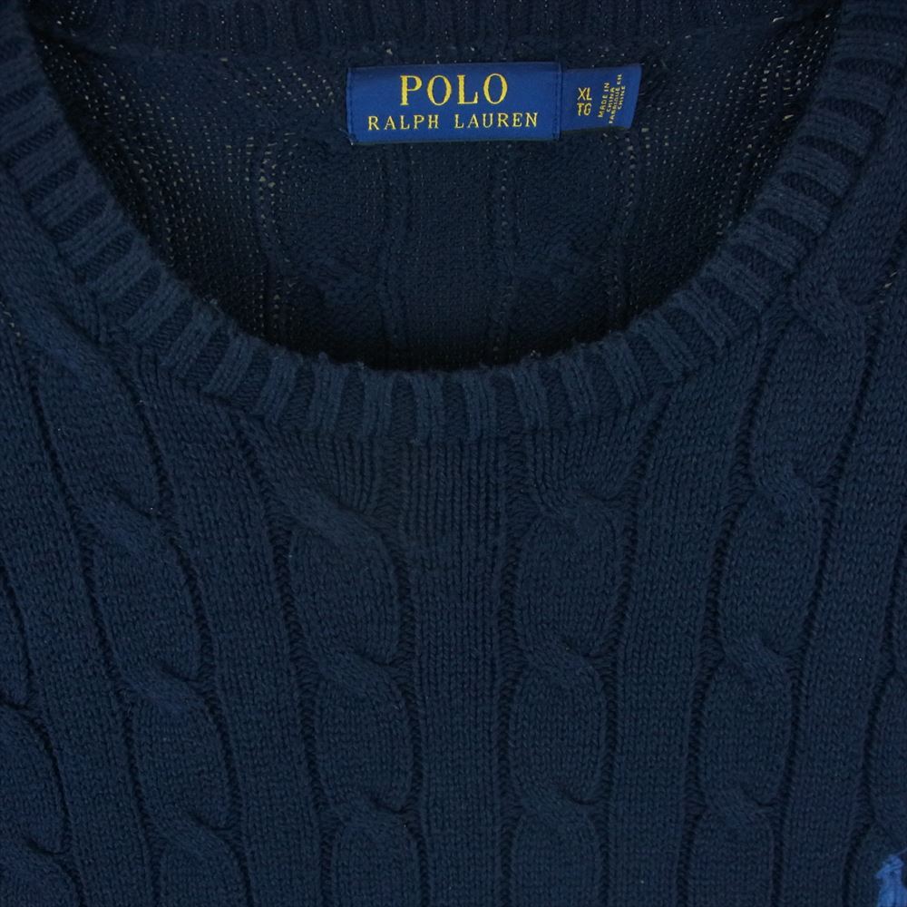POLO RALPH LAUREN ポロ・ラルフローレン RLMWB-GLC23 ロゴ刺繍 ケーブル ニット セーター ネイビー系 XL【中古】