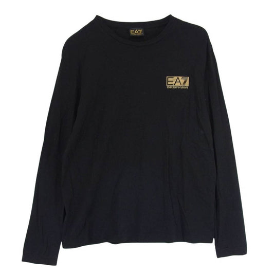 Emporio Armani エンポリオ・アルマーニ 6LPT14 PJM9Z ラバーパッチ ロゴ プリント 長袖 ロングスリーブ Tシャツ カットソー ブラック系 XL【中古】