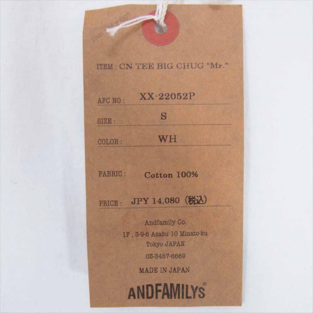 ANDFAMILYS アンドファミリー XX-22052P CN TEE BIG CHUG Mr. クルーネック 胸ロゴ 半袖 Tシャツ ホワイト系 S【中古】