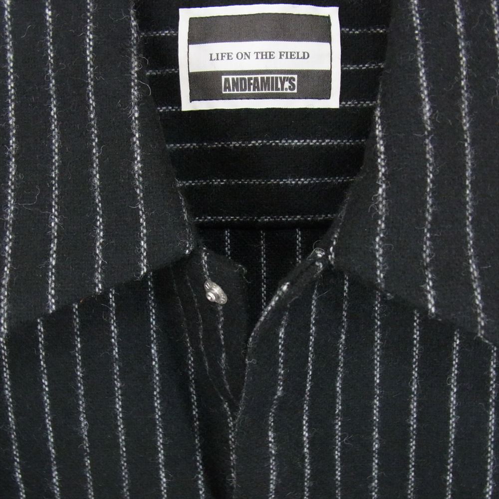 ANDFAMILYS アンドファミリー SHL-2210714 WOOL WORK SHIRTS ストライプ ウール ワーク 長袖 シャツ ブラック系 M【美品】【中古】