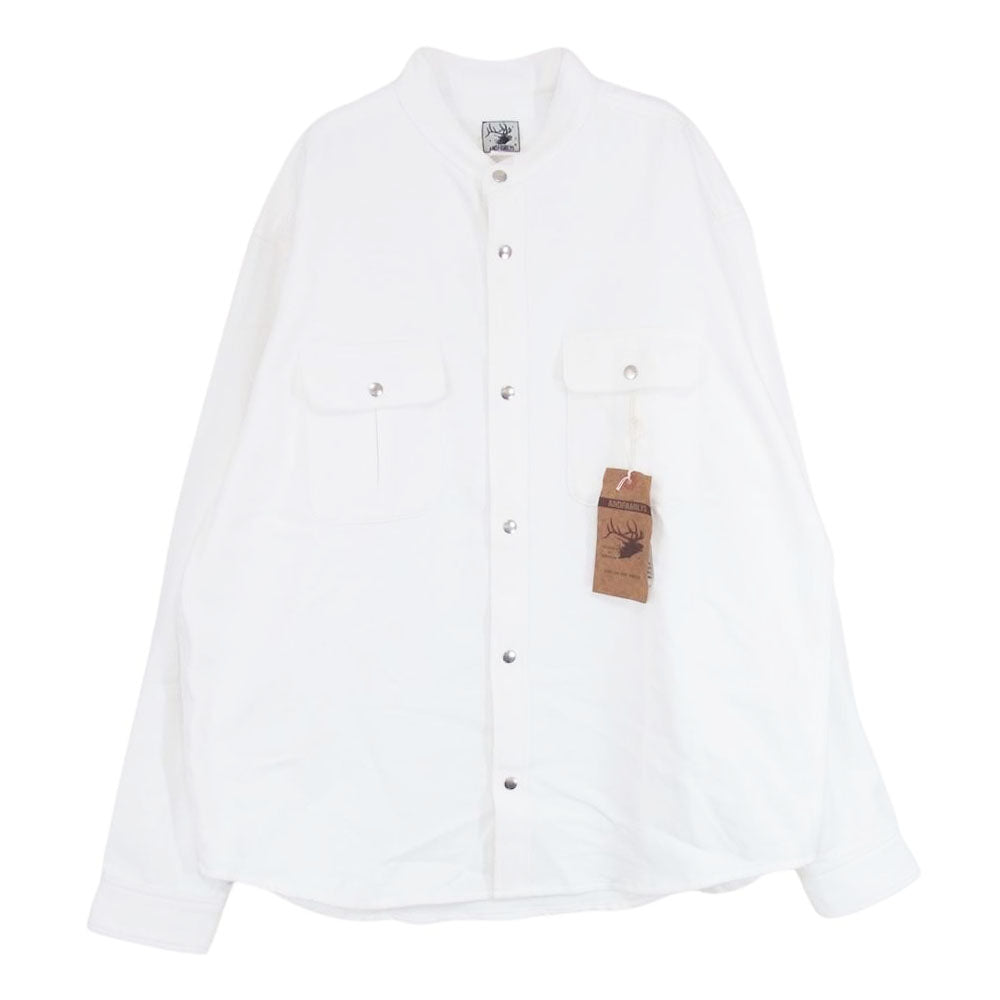 ANDFAMILYS アンドファミリー SHL-2112681 Band Collar Flannel Shirts バンドカラー フランネル 長袖 シャツ ホワイト系 XL【美品】【中古】