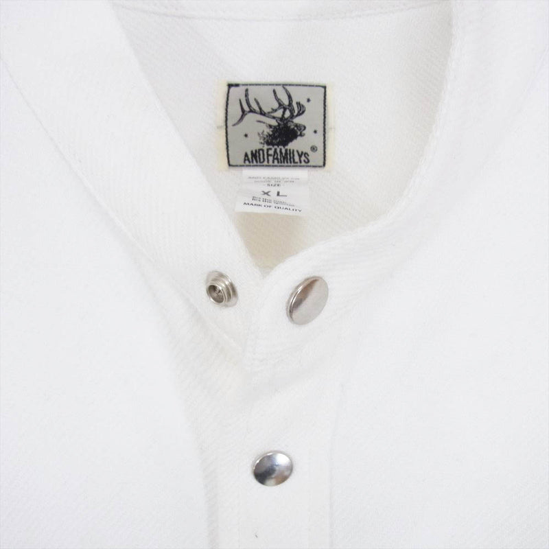 ANDFAMILYS アンドファミリー SHL-2112681 Band Collar Flannel Shirts バンドカラー フランネル 長袖 シャツ ホワイト系 XL【美品】【中古】