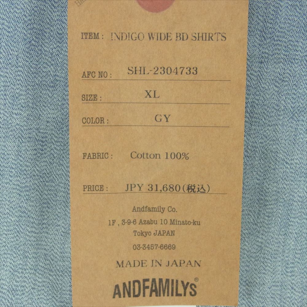 ANDFAMILYS アンドファミリー SHI-2304733 INDIGO WIDE BD SHIRTS インディゴ ボタンダウン 長袖 シャツ グレー系 XL【極上美品】【中古】