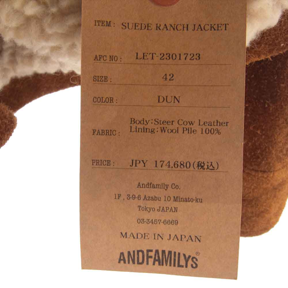 ANDFAMILYS アンドファミリー LET-2301723 SUEDE RANCH JACKET スエード ランチ 裏地ボア ジャケット ブラウン系 42【中古】