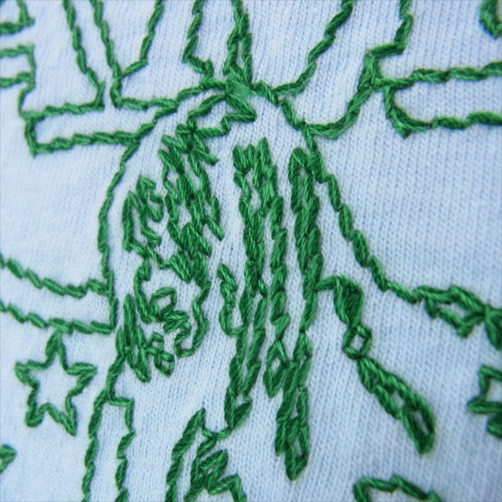 HYSTERIC GLAMOUR ヒステリックグラマー 22SS 02222CT09 TROPICAL ADVENTURES 刺繍 ガール ロゴ トロピカル アドベンチャー クルーネック 半袖 Tシャツ ライトブルー系 L【美品】【中古】