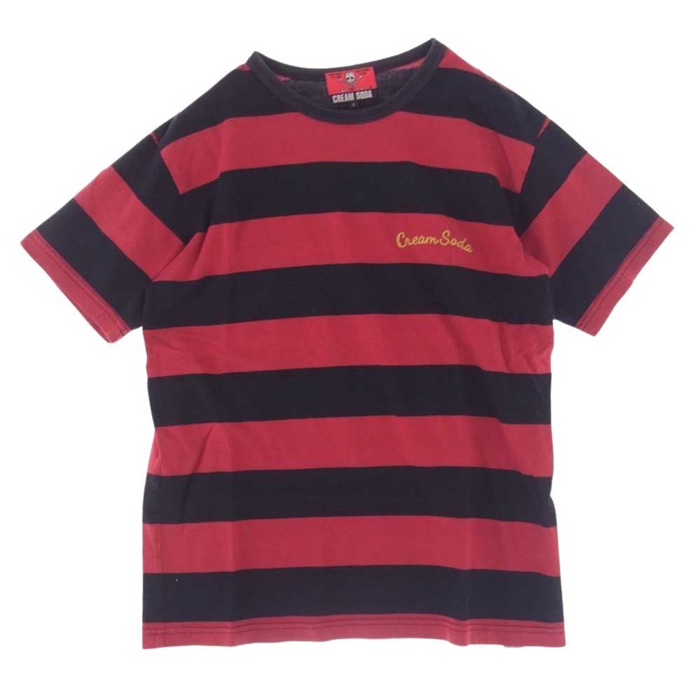 CREAM SODA クリームソーダ ボーダー ロゴ刺繍 半袖 Tシャツ ブラック系 レッド系【中古】