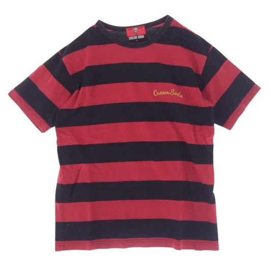 CREAM SODA クリームソーダ ボーダー ロゴ刺繍 半袖 Tシャツ ブラック系 レッド系【中古】