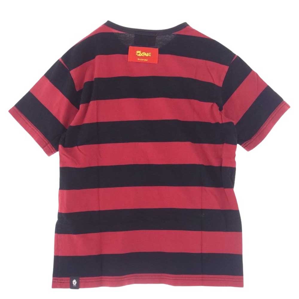 CREAM SODA クリームソーダ ボーダー ロゴ刺繍 半袖 Tシャツ ブラック系 レッド系【中古】