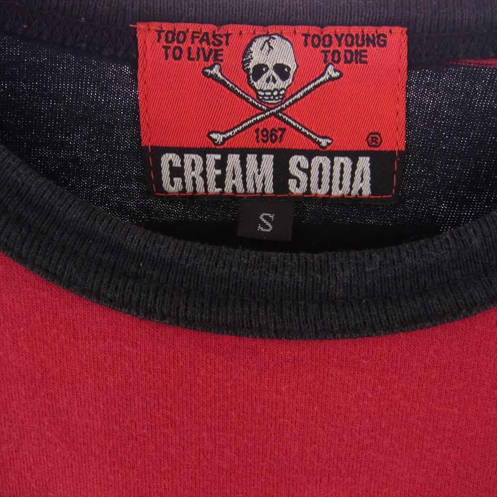 CREAM SODA クリームソーダ ボーダー ロゴ刺繍 半袖 Tシャツ ブラック系 レッド系【中古】