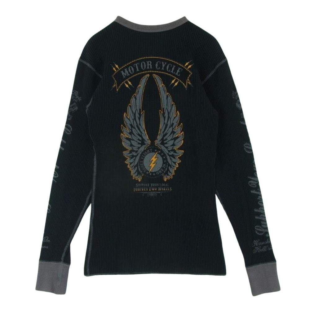 スカルフライト DOUBLE THERMAL CREW NECK サーマル クルーネック ワッフル カットソー 長袖 ブラック系 グレー系 38【中古】